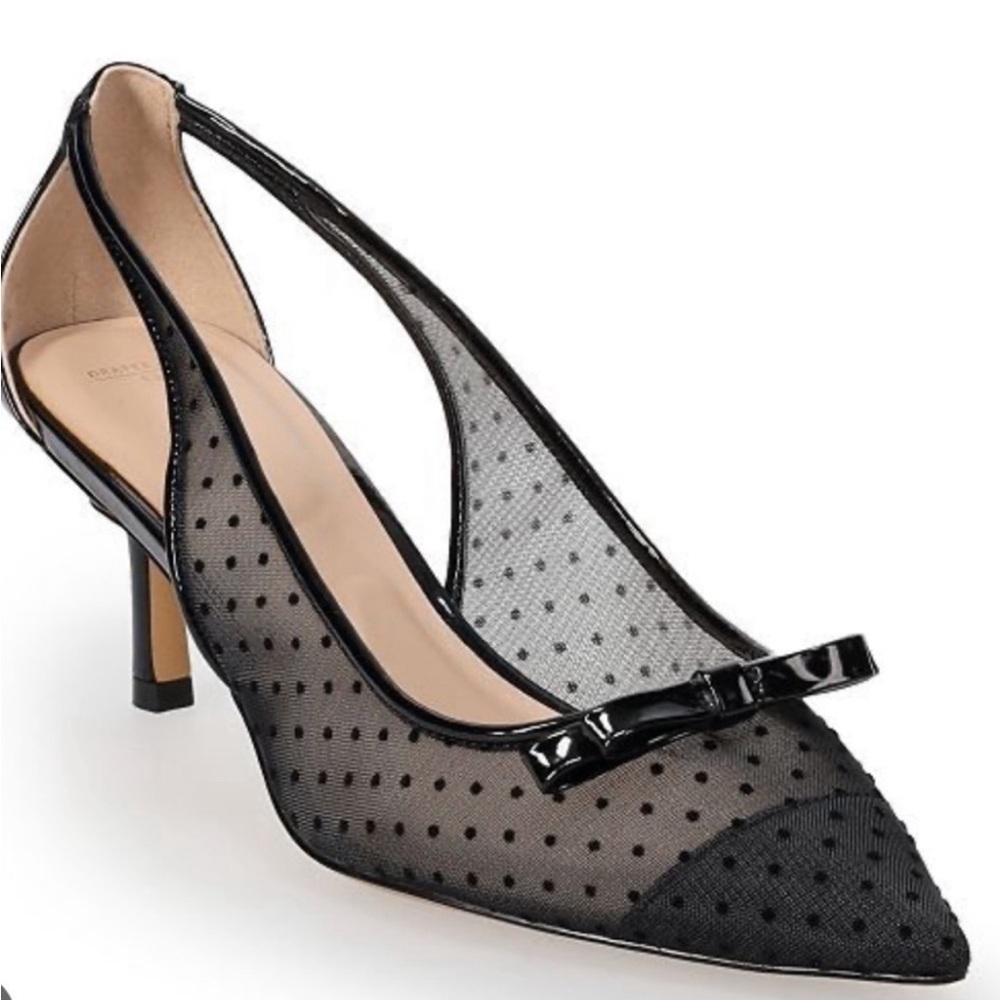 Draper James RSVP Bria black dotted mesh heels with bow detail size 10